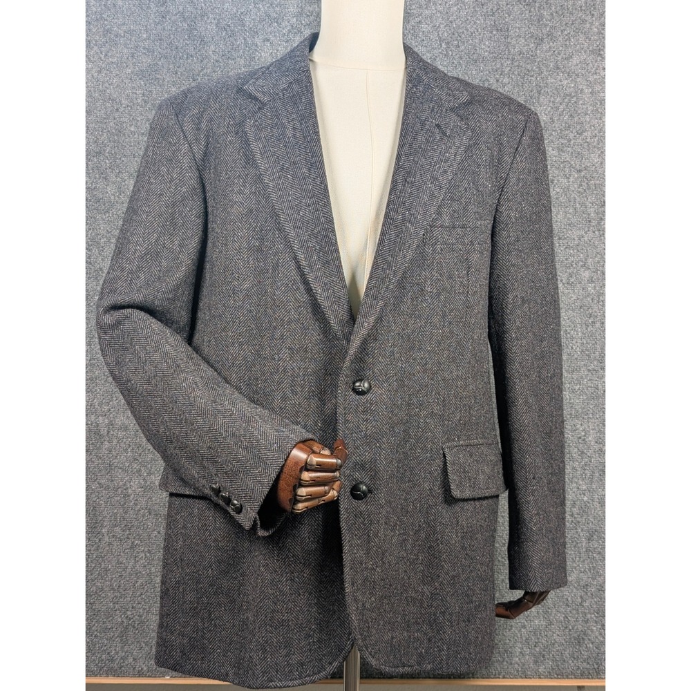Vtg Pendleton Blazer Mens 44L Grey Herringbone 100% Virgin Wool Made in USA‎
